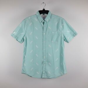Denim Flower Ricky Singh Slim Fit Aqua Pineapple Print Button Down Shirt Men’s M